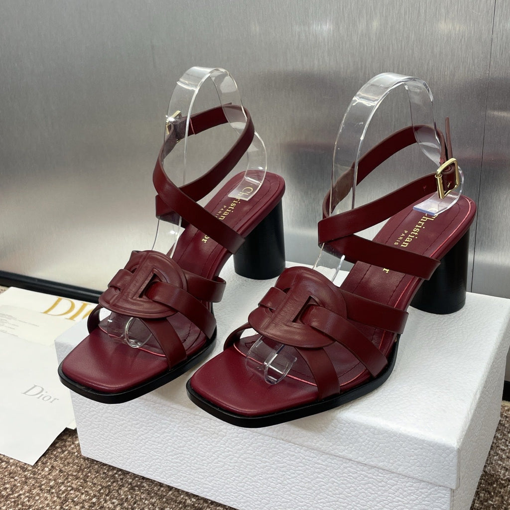 Dior D-Club High Heel Slide 25S 80mm in Burgundy Red Calfskin