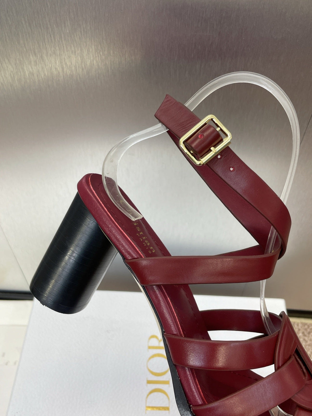 Dior D-Club High Heel Slide 25S 80mm in Burgundy Red Calfskin