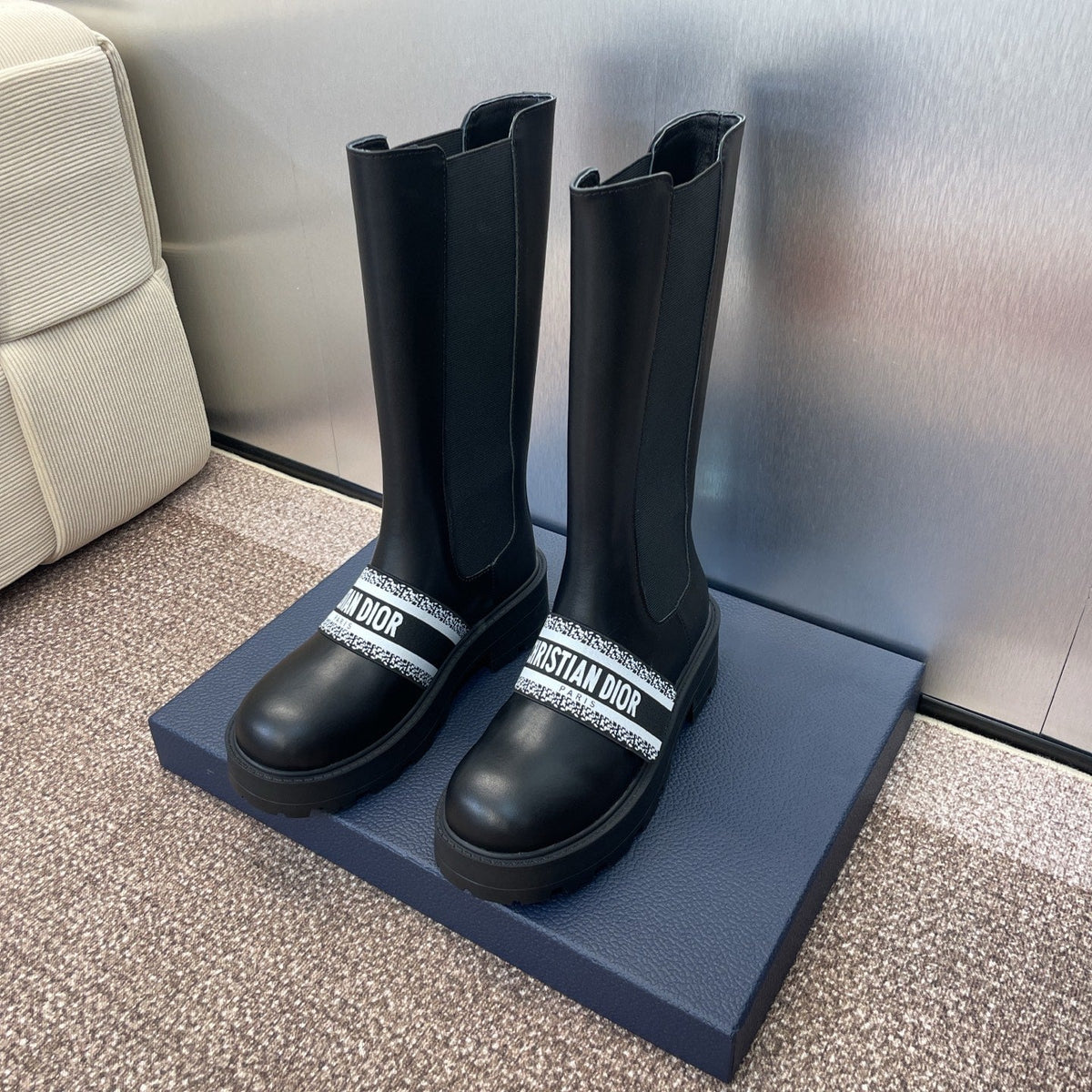 Dior 25S D-Quest Tall Chelsea Boots 45mm in Black Calfskin