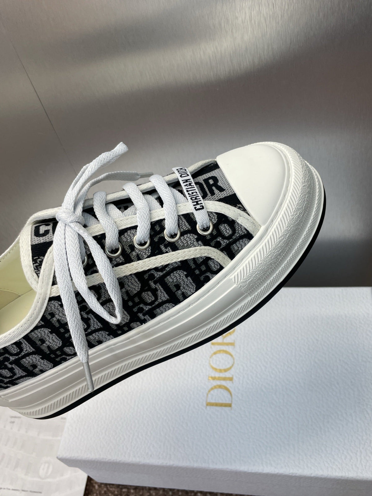 Dior 25S Walk'N' Sneaker in Dark Grey Oblique Embroidered Cotton