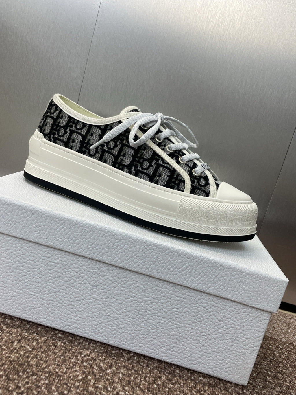 Dior 25S Walk'N' Sneaker in Dark Grey Oblique Embroidered Cotton