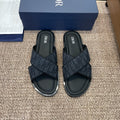 Dior 25S Alias Cross-Strap Slides in Black Calfskin with CD Oblique Dark Blue Logo
