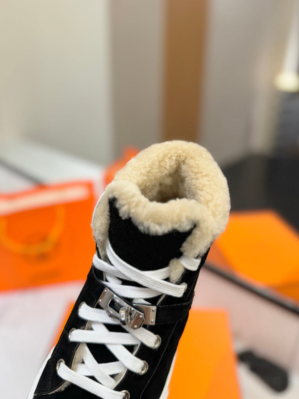 Hermes Chealsea Boots in Black Suede and Fleece Lining