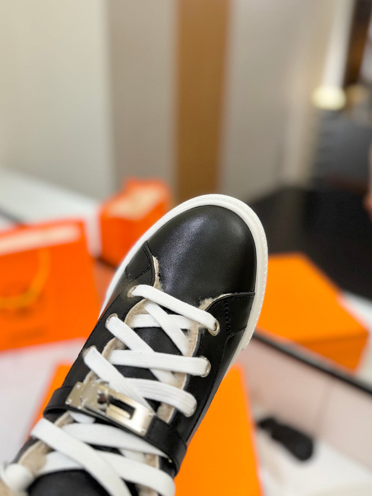 Hermes Chealsea Boots in Black Lambskin and Fleece Lining