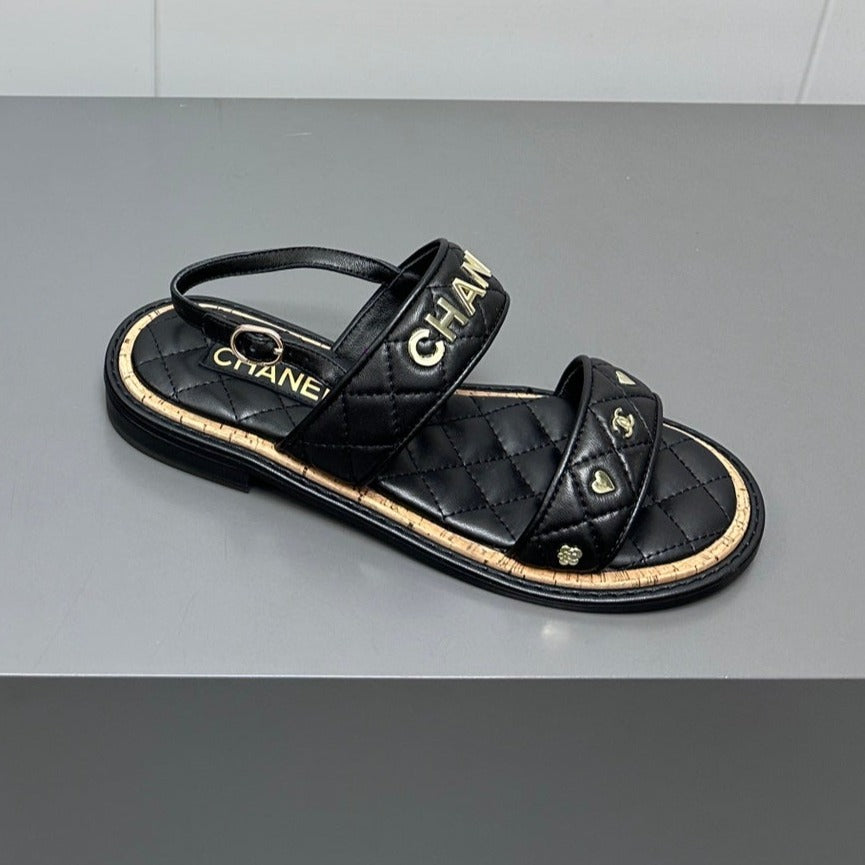 Chanel Dad Sandals Black Calf Leather