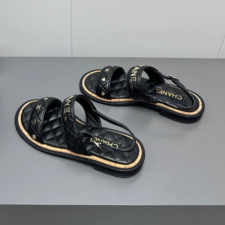 Chanel Dad Sandals Black Calf Leather