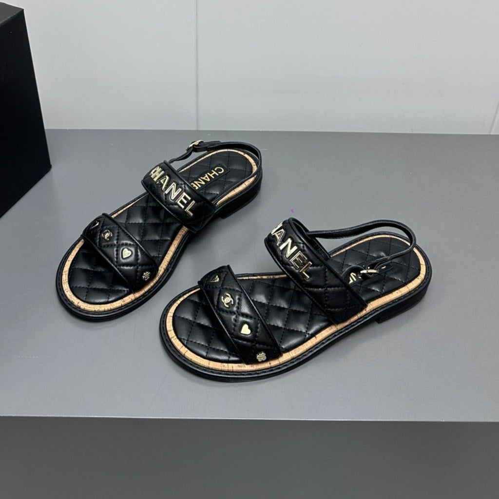 Chanel Dad Sandals Black Calf Leather