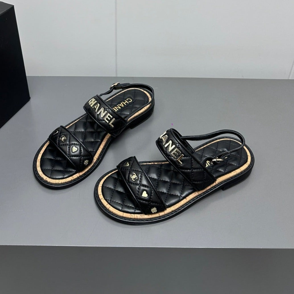 Chanel Dad Sandals Black Calf Leather