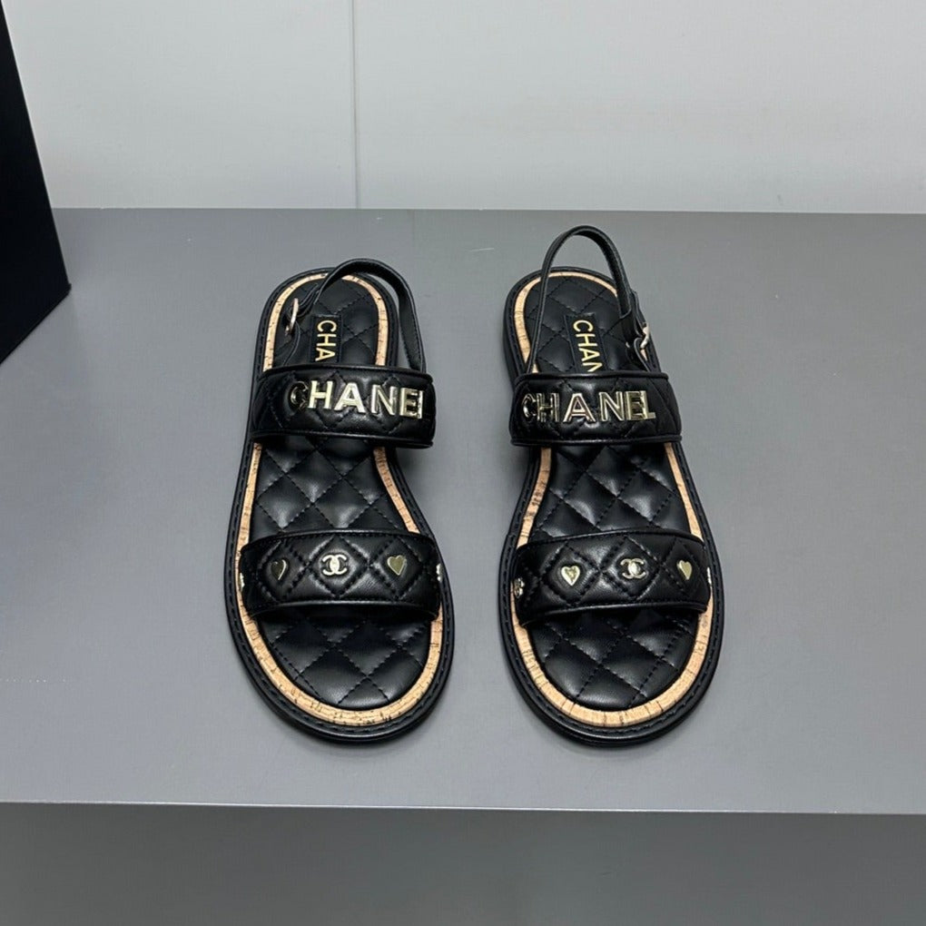 Chanel Dad Sandals Black Calf Leather