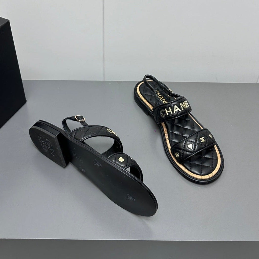 Chanel Dad Sandals Black Calf Leather