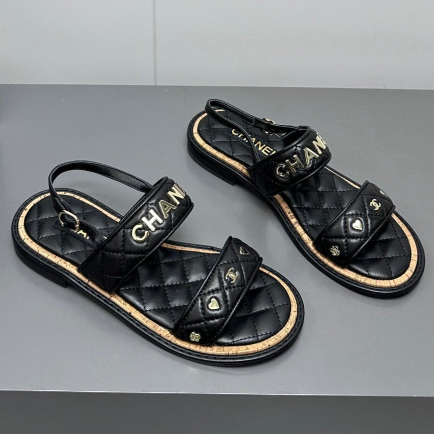 Chanel Dad Sandals Black Calf Leather