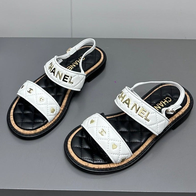 Chanel Dad Sandals White Calf Leather