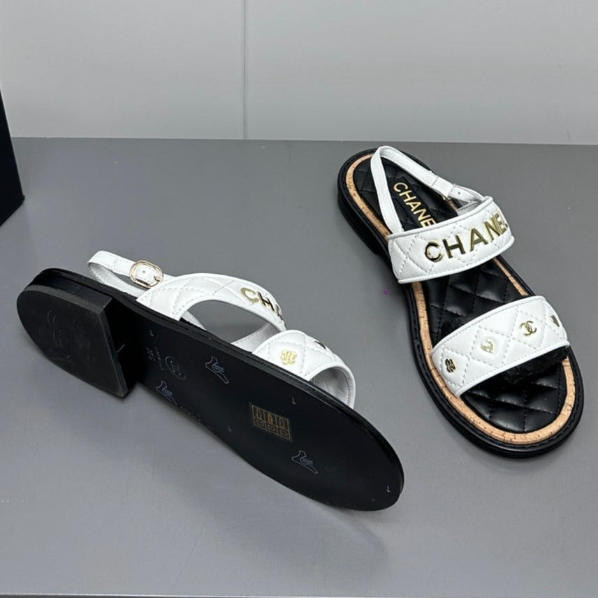 Chanel Dad Sandals White Calf Leather