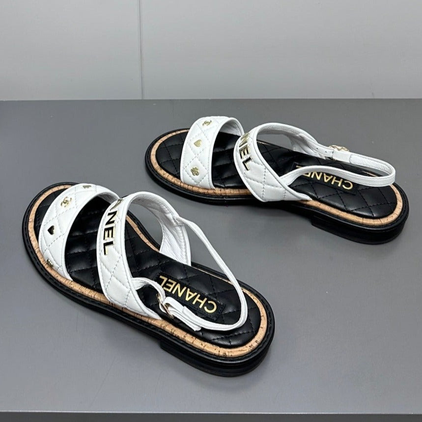 Chanel Dad Sandals White Calf Leather