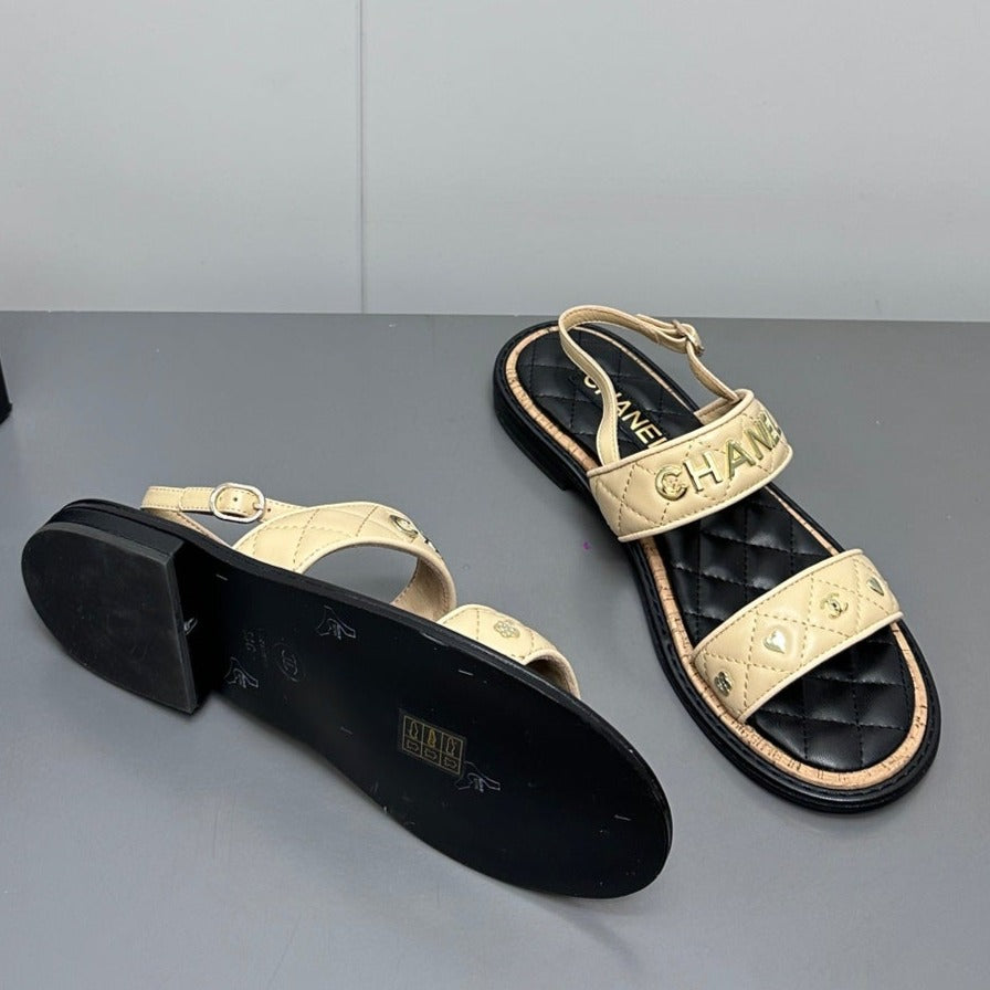 Chanel Dad Sandals Cream Yellow Calf Leather
