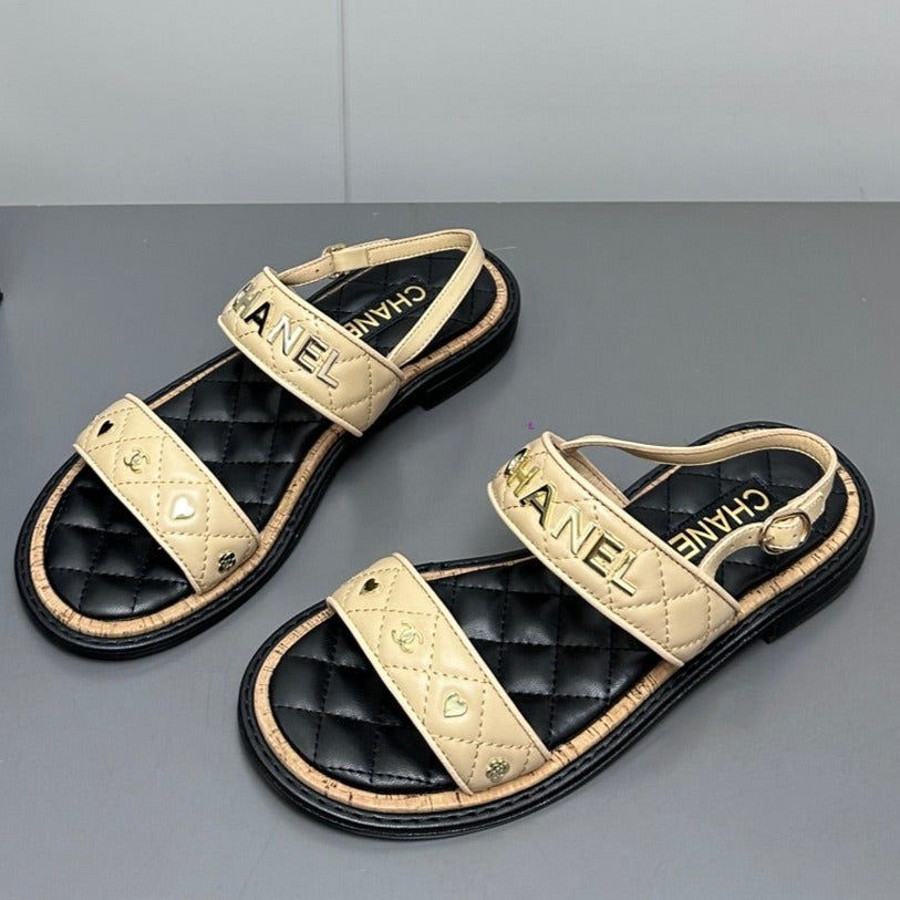 Chanel Dad Sandals Cream Yellow Calf Leather