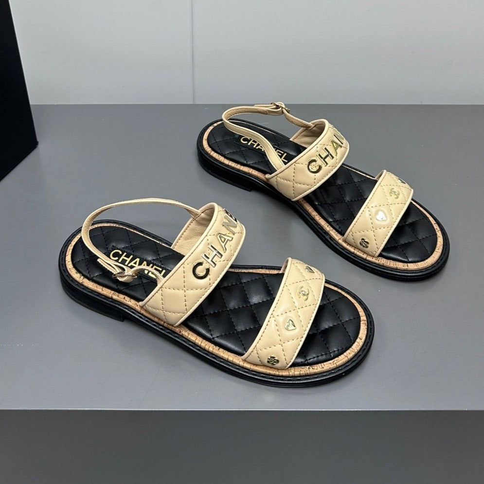 Chanel Dad Sandals Cream Yellow Calf Leather