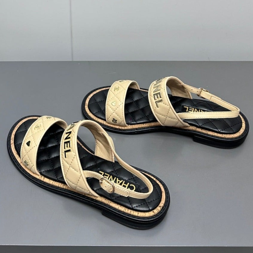 Chanel Dad Sandals Cream Yellow Calf Leather