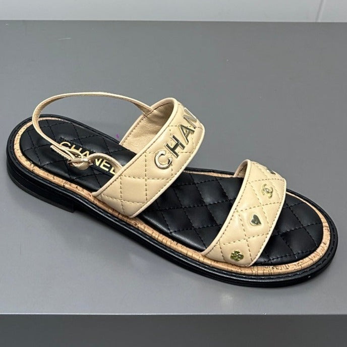 Chanel Dad Sandals Cream Yellow Calf Leather