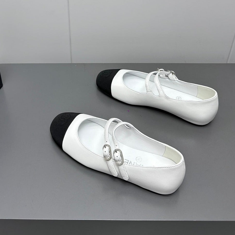 Chanel Pearl Mary Jane Flat Shoes White