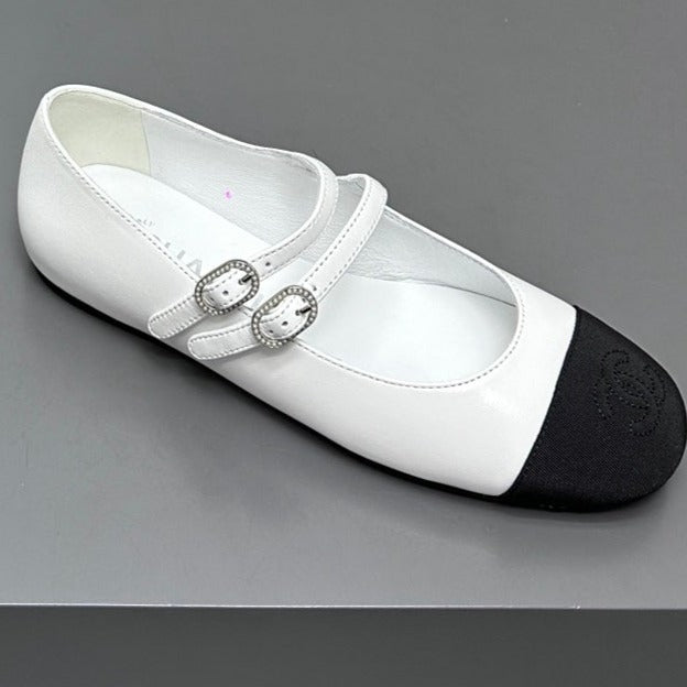 Chanel Pearl Mary Jane Flat Shoes White