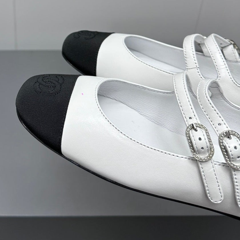 Chanel Pearl Mary Jane Flat Shoes White