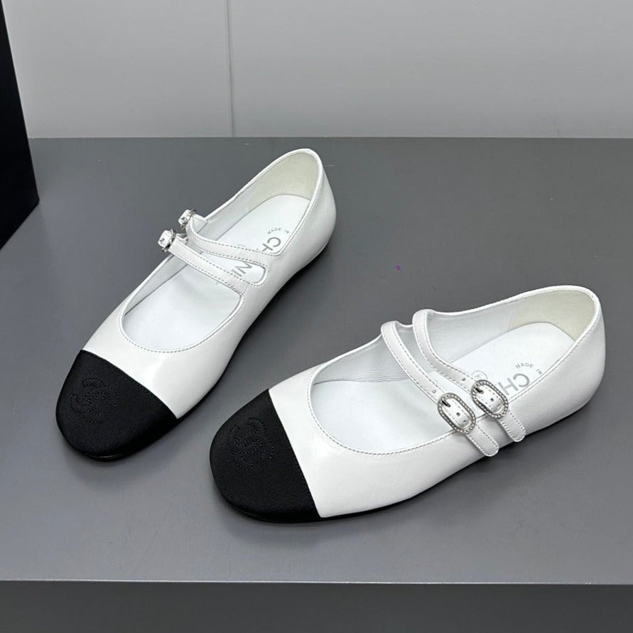 Chanel Pearl Mary Jane Flat Shoes White