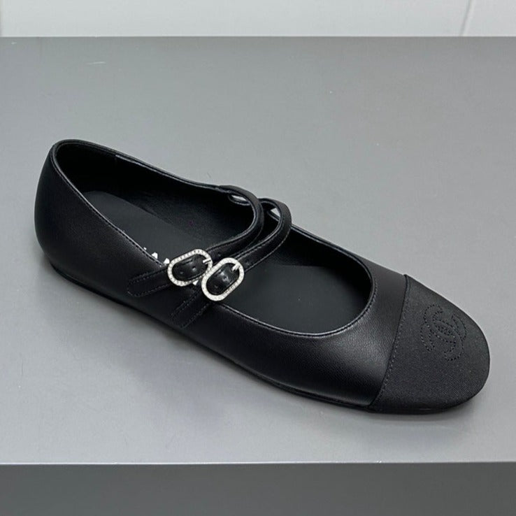 Chanel Pearl Mary Jane Flat Shoes Black