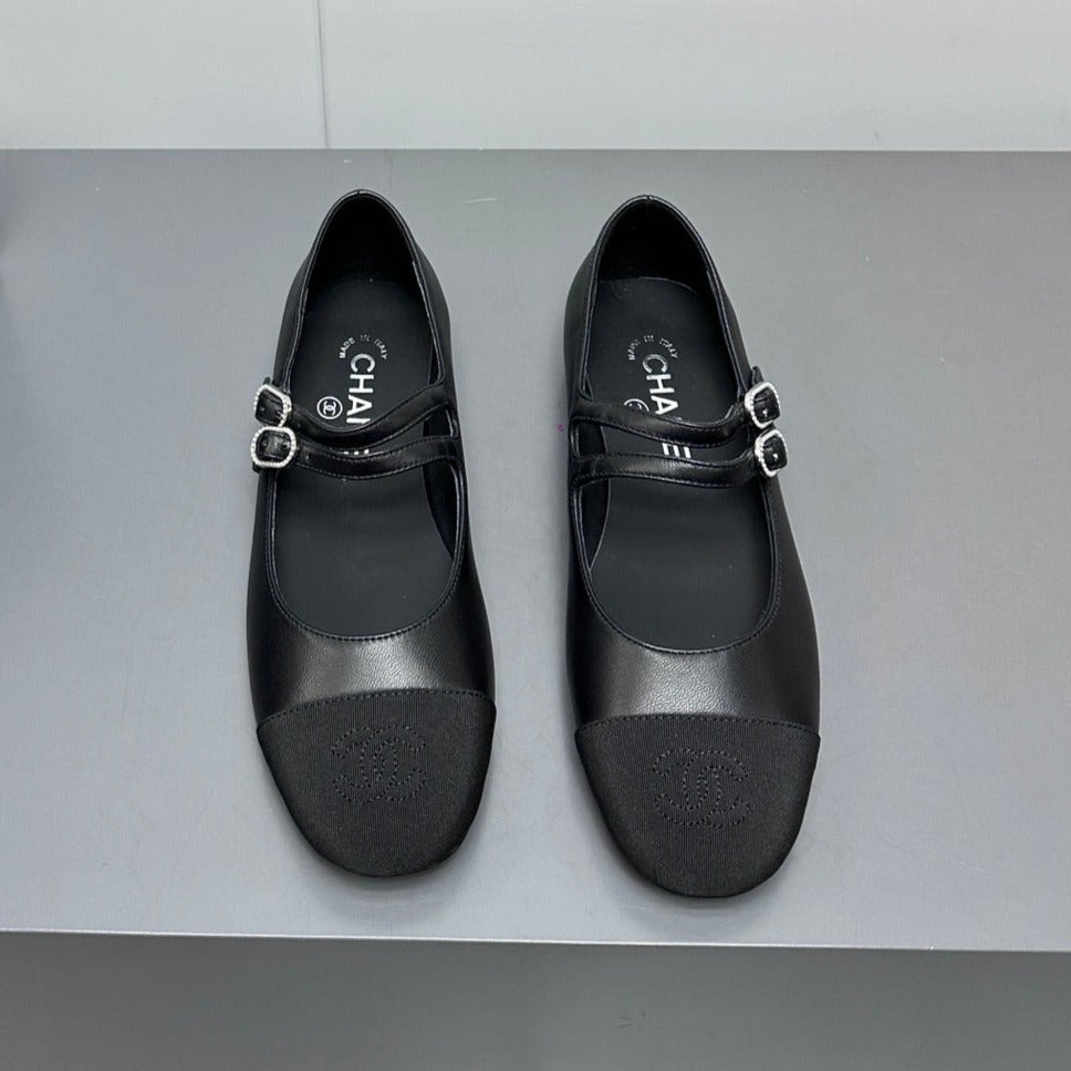 Chanel Pearl Mary Jane Flat Shoes Black