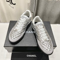 Chanel Double C New Quilted Panda Shoes Silver Sheepskin