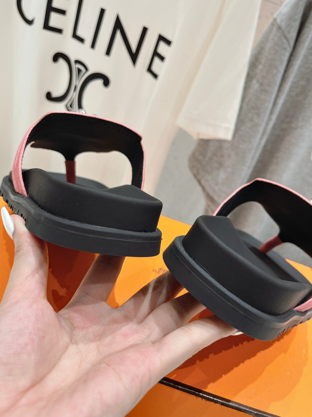 Hermes Empire Sandal Black Mix Pink Suede