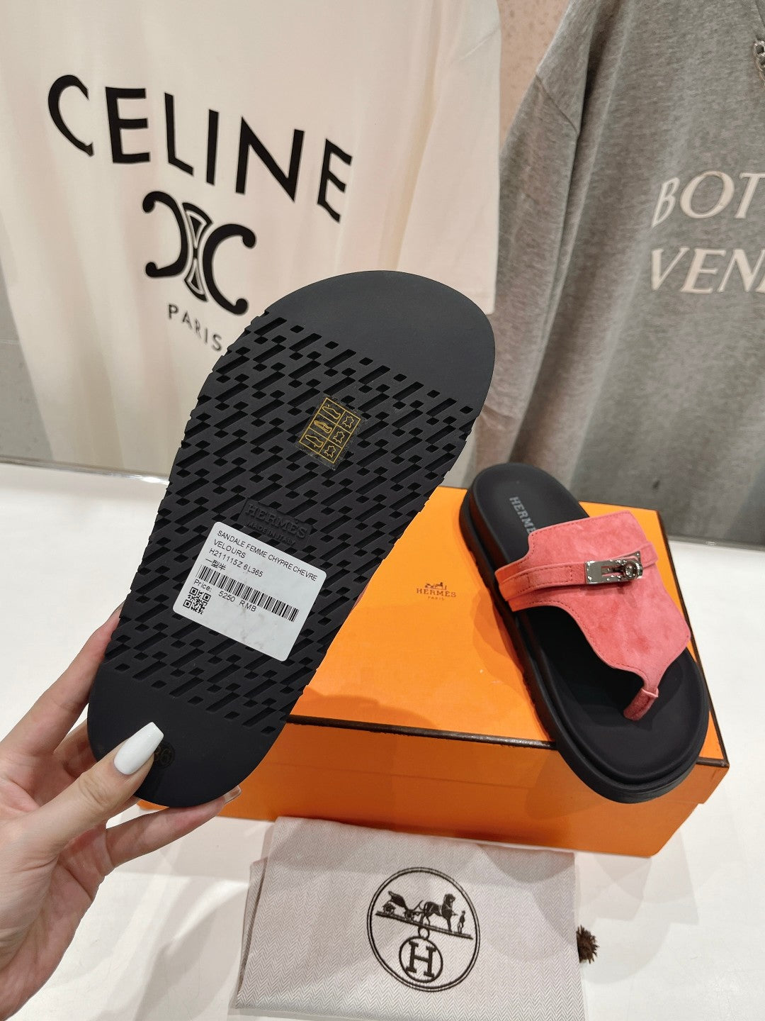 Hermes Empire Sandal Black Mix Pink Suede