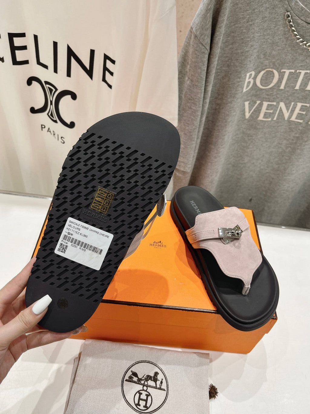 Hermes Empire Sandal Black Mix Light Gray Suede