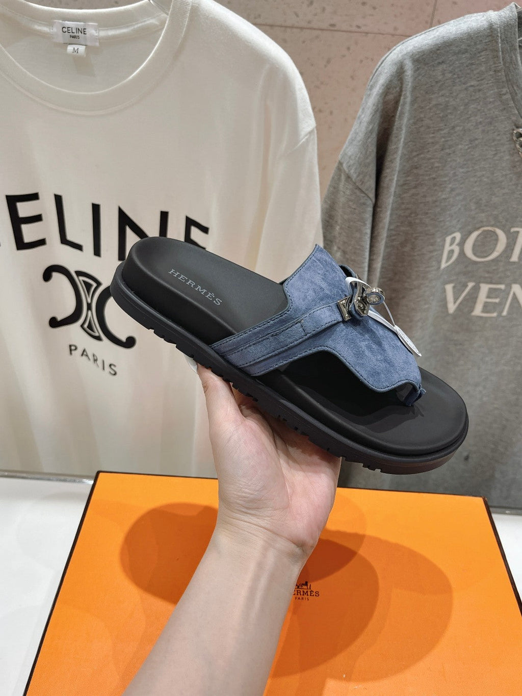 Hermes Empire Sandal Black Mix Stone Suede