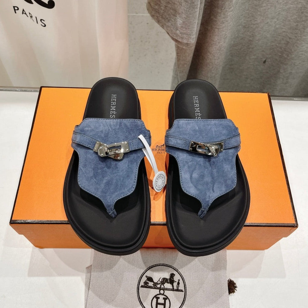 Hermes Empire Sandal Black Mix Stone Suede