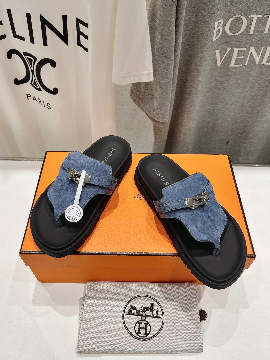 Hermes Empire Sandal Black Mix Stone Suede