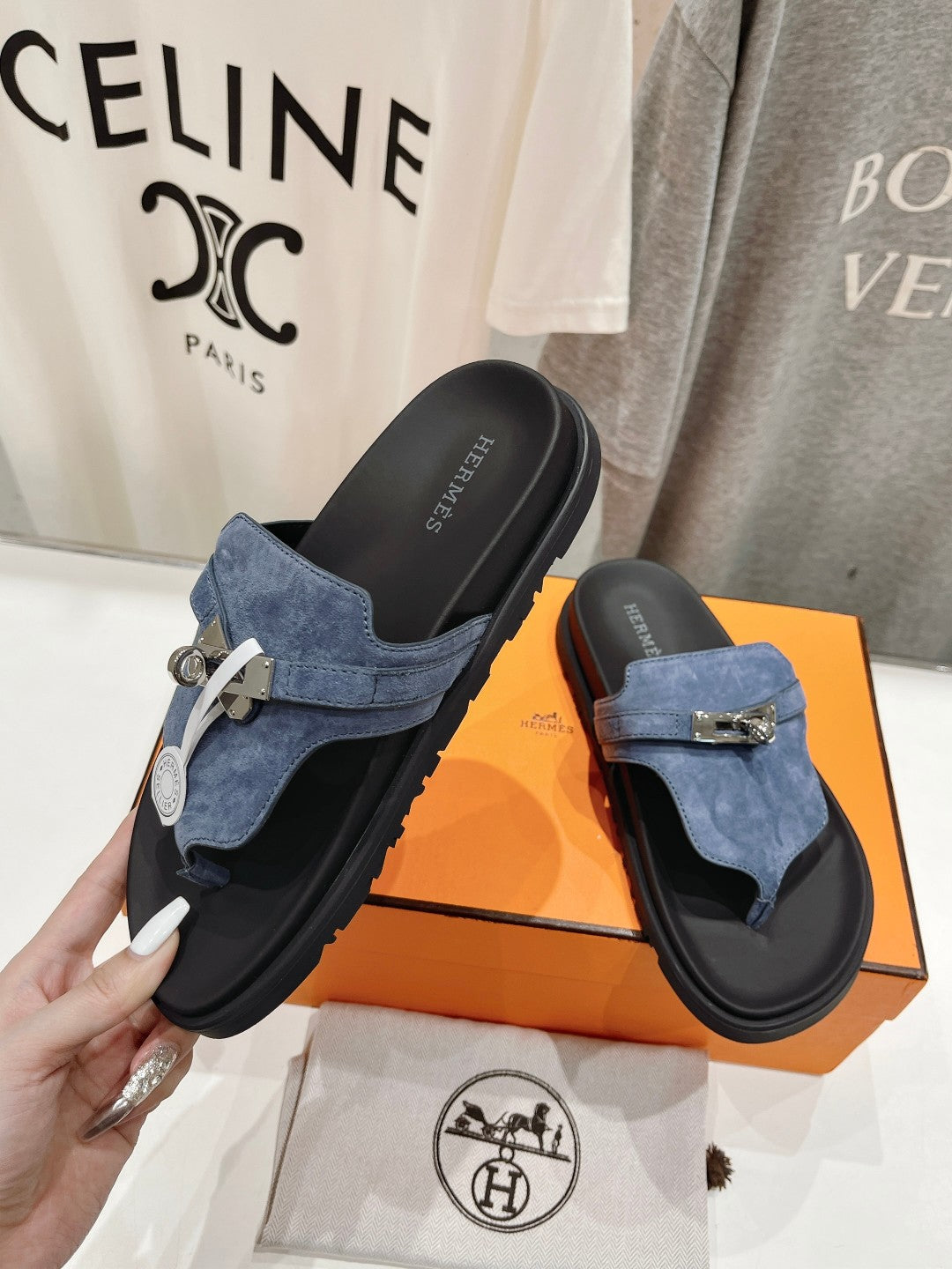 Hermes Empire Sandal Black Mix Stone Suede