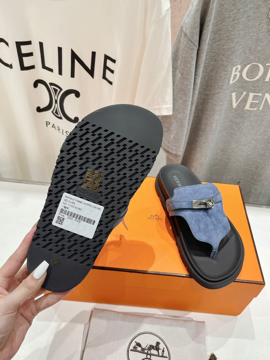 Hermes Empire Sandal Black Mix Stone Suede