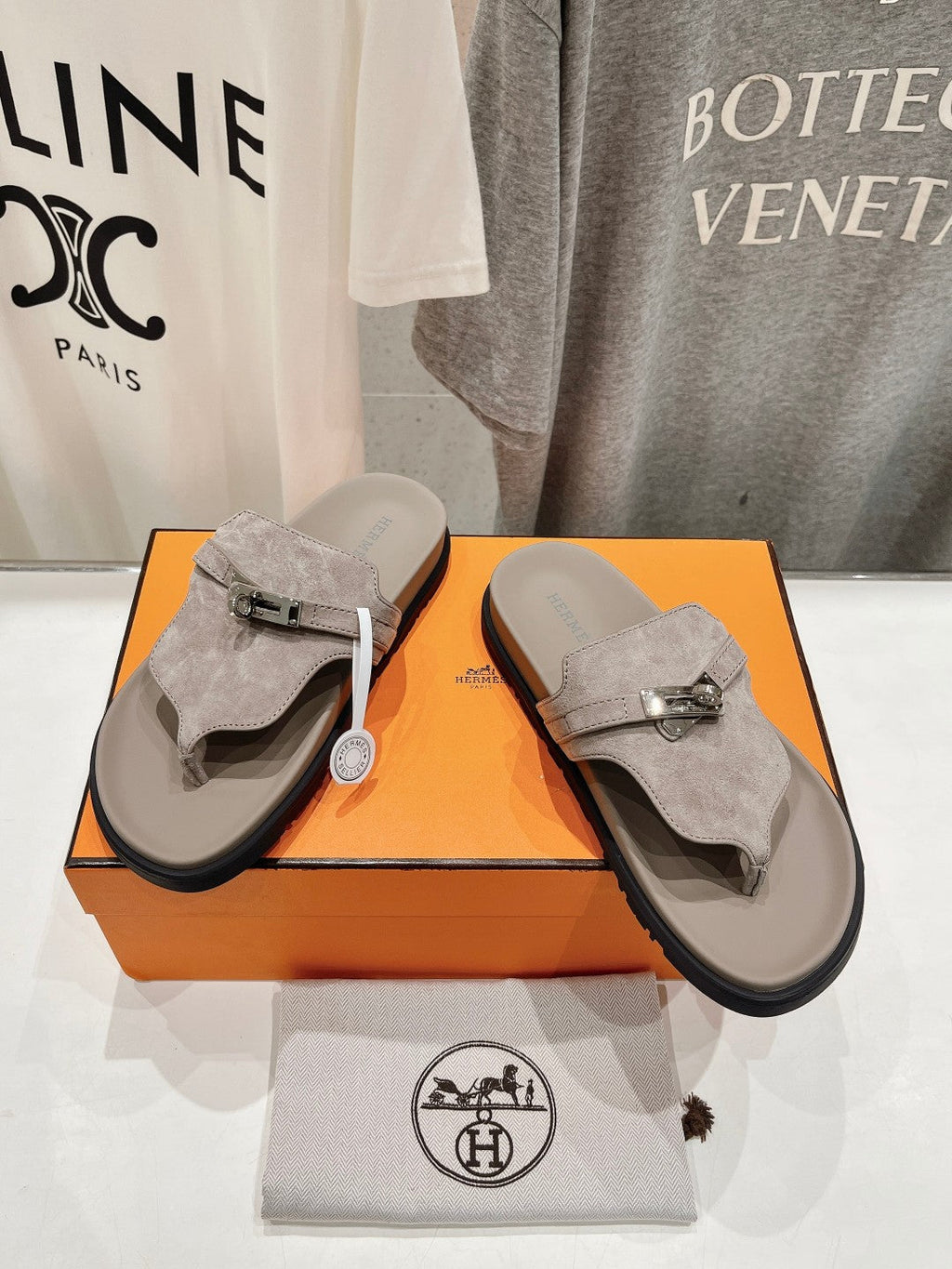 Hermes Empire Sandal Light Gray Suede
