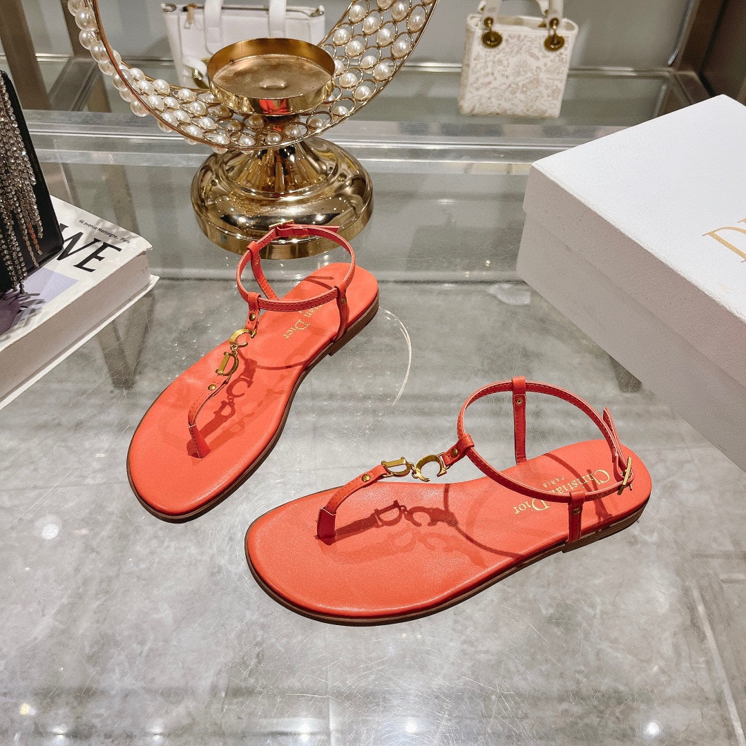 Dior Iviera C'Est Thong Sandal Vivid Orange Aquamarina Calfskin