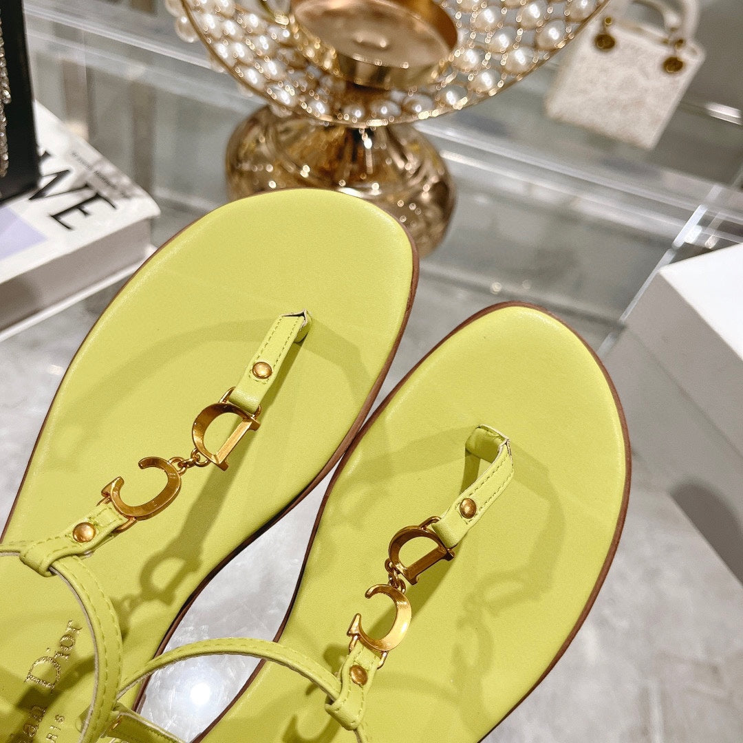 Dior Iviera C'Est Thong Sandal Lemon Yellow Aquamarina Calfskin