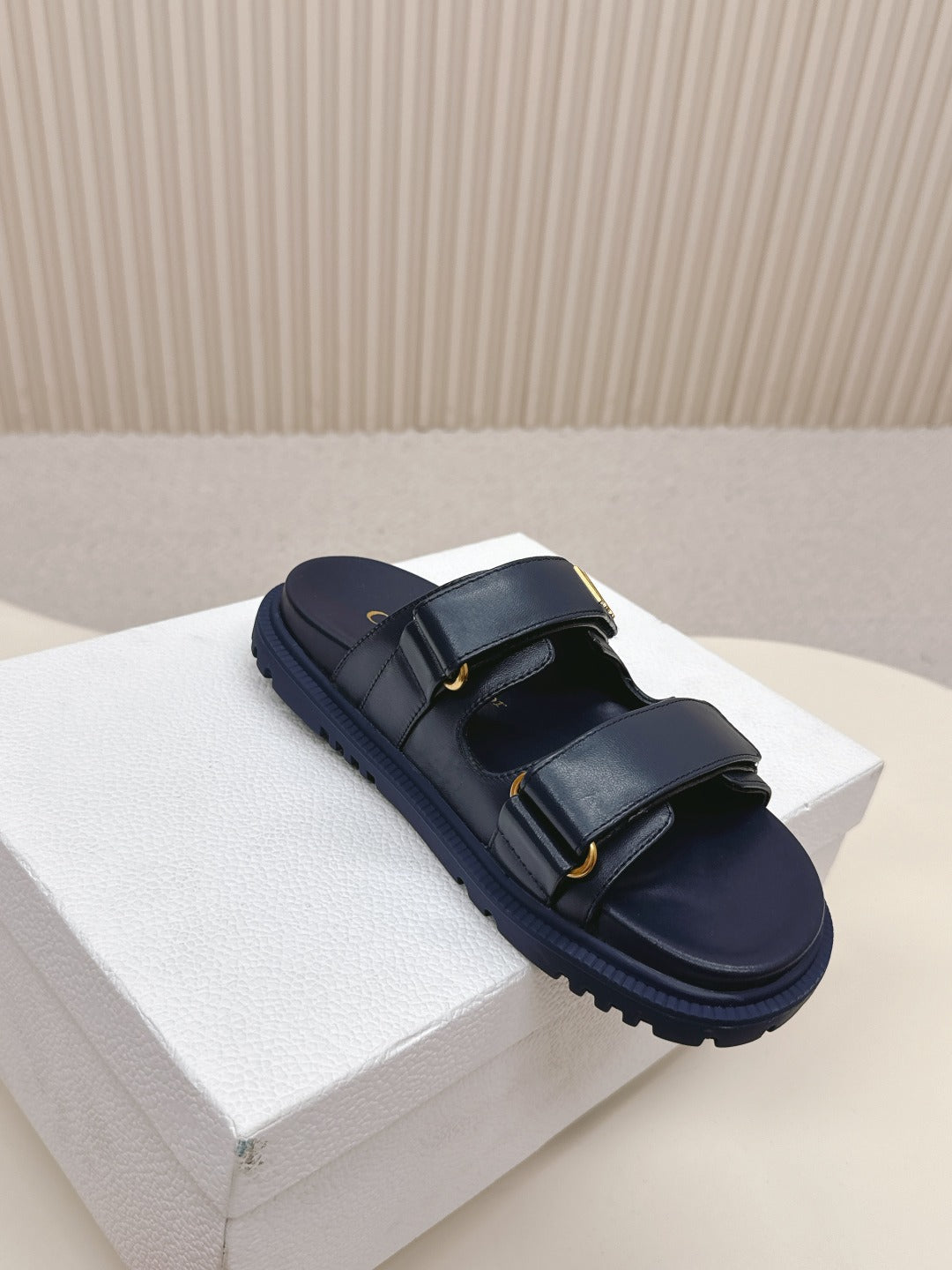 Dior Classic Double-Strap Slides 25S in Midnight Blue Calfskin